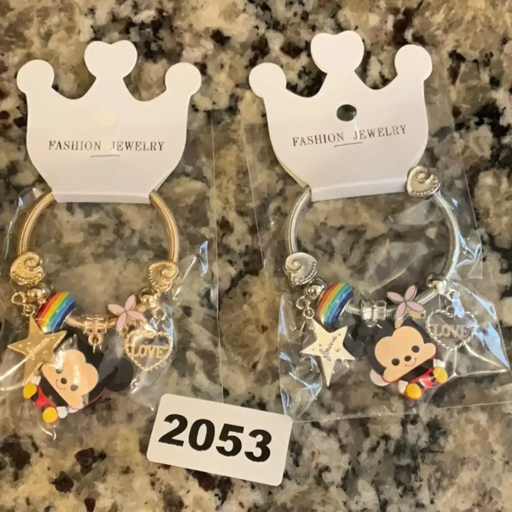 2053 Micky Mouse Gold Or Silver Kids Stretchy Charm Bracelet‎